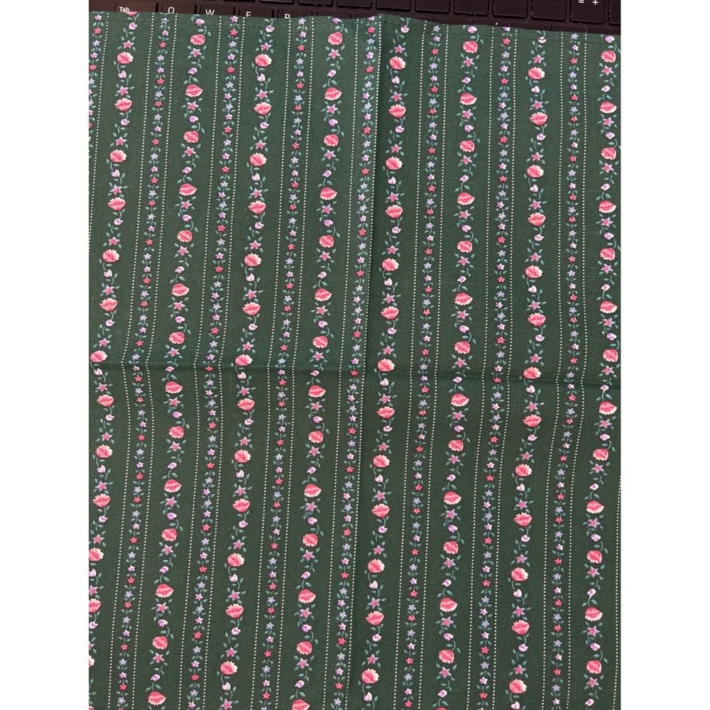 Vintage Springs Industries Cinderella Floral Stripe Fabric Forest Green Pink 1yd